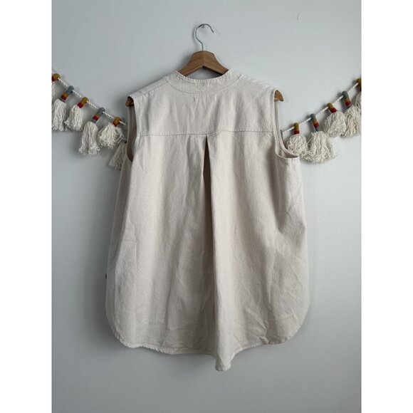 Hackwith Design House Cream V-neck Sleeveless High Low Hem Top Neutral Basics XS - Picture 9 of 9